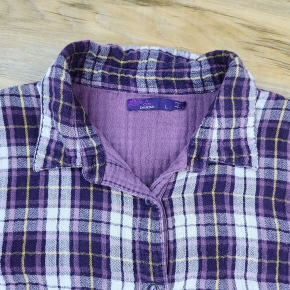 🔹️Prana Purple Plaid Riley Button Long Sleeve Top Large - Picture 6 of 12